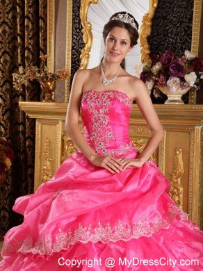 Hot Pink Cascading Ruffles Organza Dress for Quince