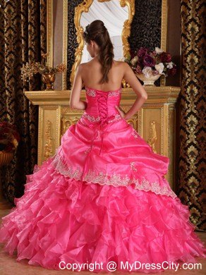 Hot Pink Cascading Ruffles Organza Dress for Quince