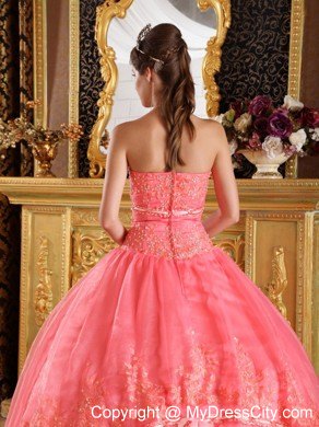 Watermelon Red Strapless Quinceanera Dress with Appliques