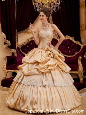 Beautiful Taffeta Appliques Champagne Sweet 16 Dresses