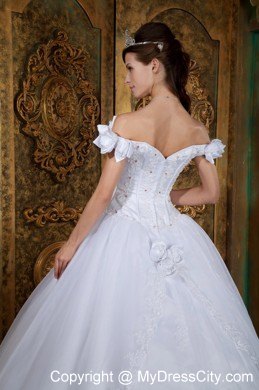 Flower Off The Shoulder Organza White Quinceanera Dress