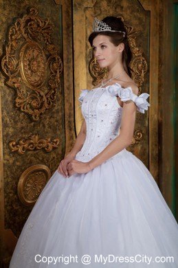 Flower Off The Shoulder Organza White Quinceanera Dress