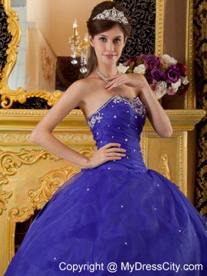 Organza Appliques Cascading Ruffles Blue Quinceanera Gowns