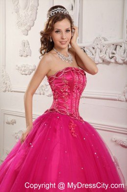 Elegant Beading Tulle Quinceanera Dress in Hot Pink