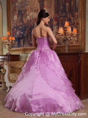 Lavender Floor-length Dropped Organza Dress for Sweet 16