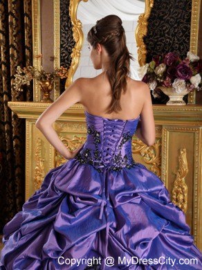 Purple A-Line Strapless Organza Appliques Quinceanera Dress