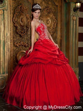 Red Sweetheart Taffeta Beading and Appliques Quinceanera Dress