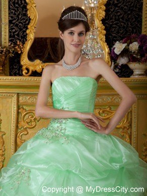 Apple Green Organza Beading Ruched Quinceanera Dress