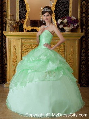 Apple Green Organza Beading Ruched Quinceanera Dress