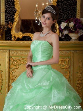 Apple Green Organza Beading Ruched Quinceanera Dress