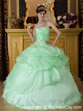 Apple Green Organza Beading Ruched Quinceanera Dress