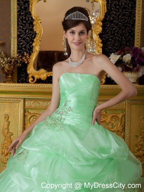 Apple Green Organza Beading Ruched Quinceanera Dress