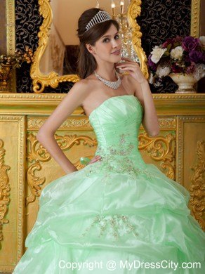 Apple Green Organza Beading Ruched Quinceanera Dress