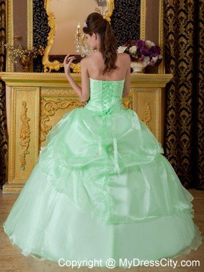 Apple Green Organza Beading Ruched Quinceanera Dress