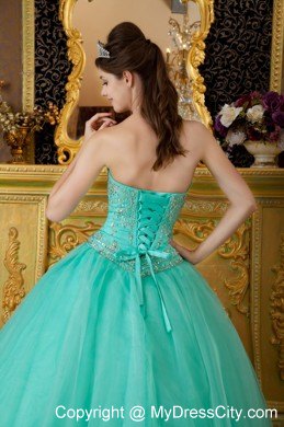 Turquoise Strapless Organza Quinceanera Dress with Beading