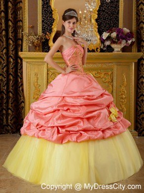 Taffeta and Tulle Beaded Quinceanera Dress with Flowers