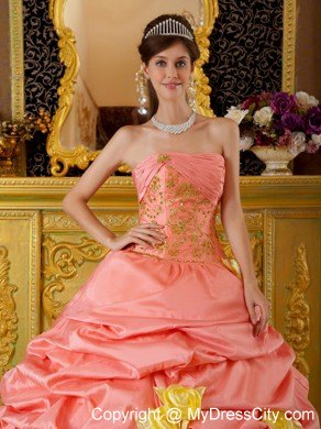 Taffeta and Tulle Beaded Quinceanera Dress with Flowers