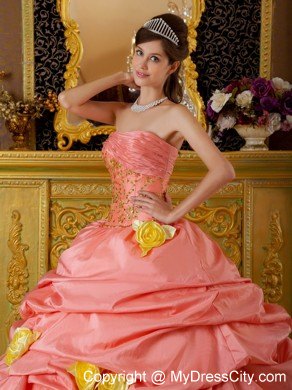 Taffeta and Tulle Beaded Quinceanera Dress with Flowers