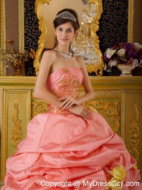 Taffeta and Tulle Beaded Quinceanera Dress with Flowers