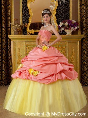 Taffeta and Tulle Beaded Quinceanera Dress with Flowers