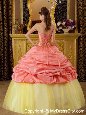 Taffeta and Tulle Beaded Quinceanera Dress with Flowers