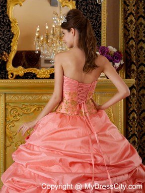 Taffeta and Tulle Beaded Quinceanera Dress with Flowers