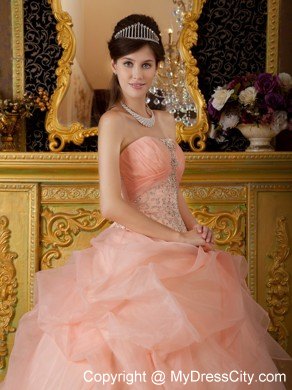 Newest Strapless Organza Beading Quinceanera Dress in Peach