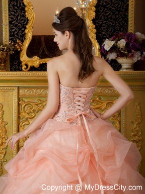 Newest Strapless Organza Beading Quinceanera Dress in Peach