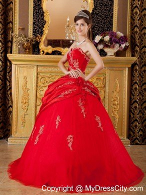 Red Sweetheart Taffeta Quinceanera Dress with Appliques