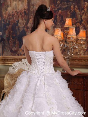 White Sweetheart Organza Ruffled Quinceanera Dress