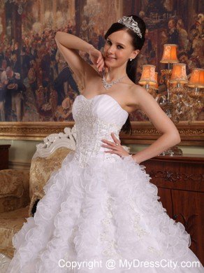 White Sweetheart Organza Ruffled Quinceanera Dress