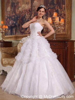 White Sweetheart Organza Ruffled Quinceanera Dress