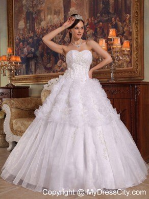 White Sweetheart Organza Ruffled Quinceanera Dress