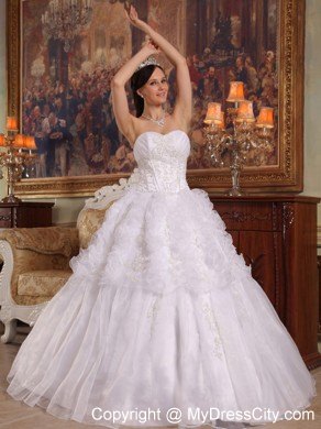 White Sweetheart Organza Ruffled Quinceanera Dress