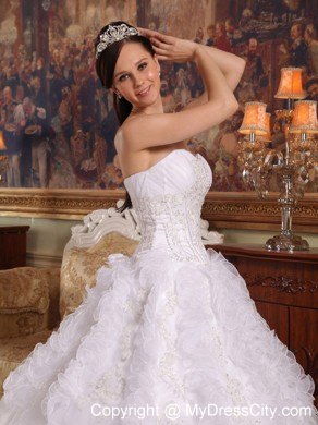 White Sweetheart Organza Ruffled Quinceanera Dress