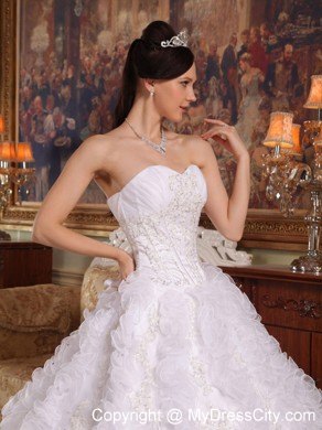 White Sweetheart Organza Ruffled Quinceanera Dress