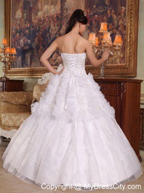 White Sweetheart Organza Ruffled Quinceanera Dress