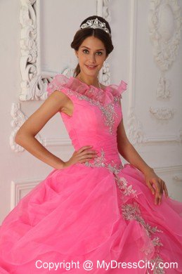 Floral V-neckline Watermelon Dress for Quinceanera