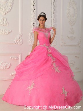 Floral V-neckline Watermelon Dress for Quinceanera