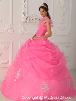 Floral V-neckline Watermelon Dress for Quinceanera