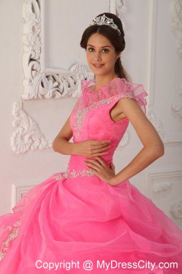 Floral V-neckline Watermelon Dress for Quinceanera