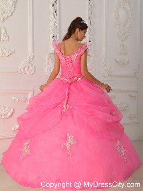 Floral V-neckline Watermelon Dress for Quinceanera