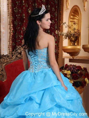 Aqua Blue Sweetheart Organza Beaded Dress for Sweet 15