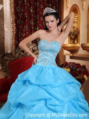 Aqua Blue Sweetheart Organza Beaded Dress for Sweet 15