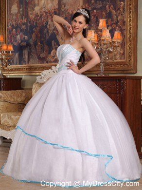 Hot White Floor-length Organza Beaded Quinceanera Dress