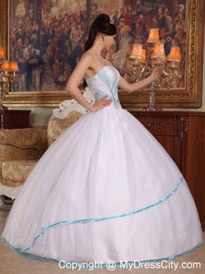 Hot White Floor-length Organza Beaded Quinceanera Dress