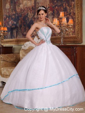 Hot White Floor-length Organza Beaded Quinceanera Dress