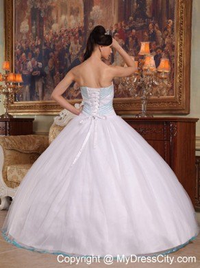 Hot White Floor-length Organza Beaded Quinceanera Dress