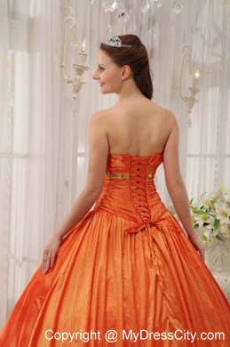 Orange Strapless Taffeta Ruffled Puffy Quinceanera Dress