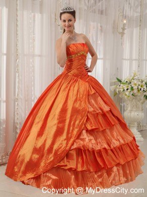 Orange Strapless Taffeta Ruffled Puffy Quinceanera Dress